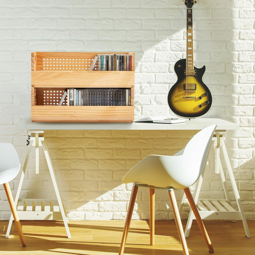 CroBlissful 2 Set Wooden CD Storage Box Holder Shelf with Carrying Handles, R...