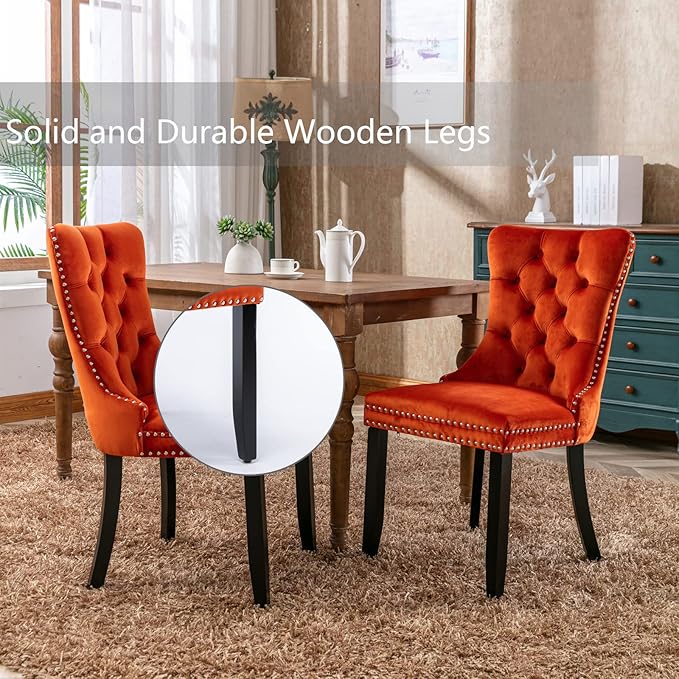 Velvet Dining Chairs Set of 6, Upholstered Dining Room Chairs with Back Ring ...
