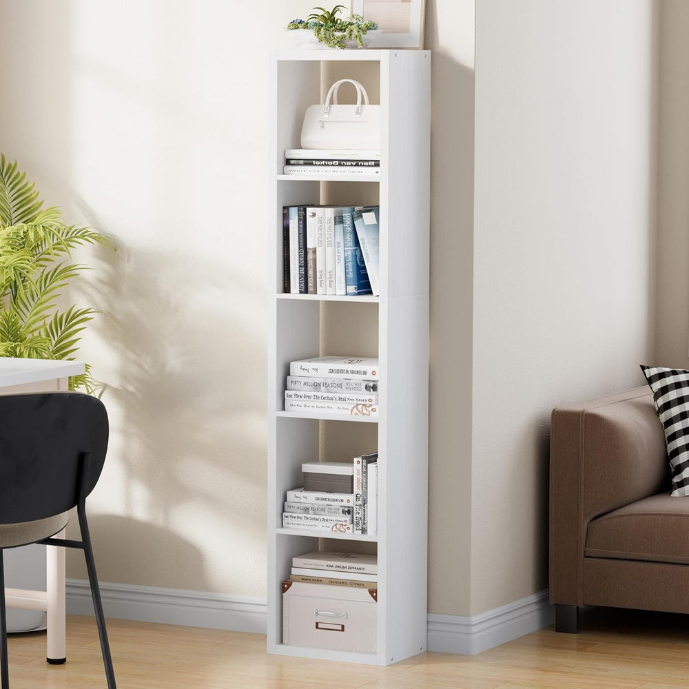 Tall Cube Storage Organizer Bookcase, 5 Tier 11 inch Open Back Cubical Shelf ...