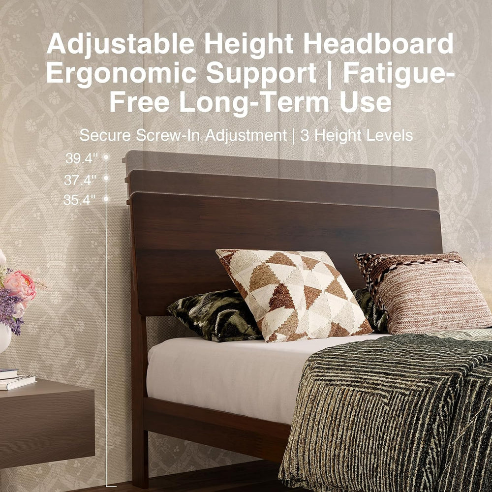 Novilla Full Size Bed Frame with 3-Level Adjustable Storage Headboard, Solid ...