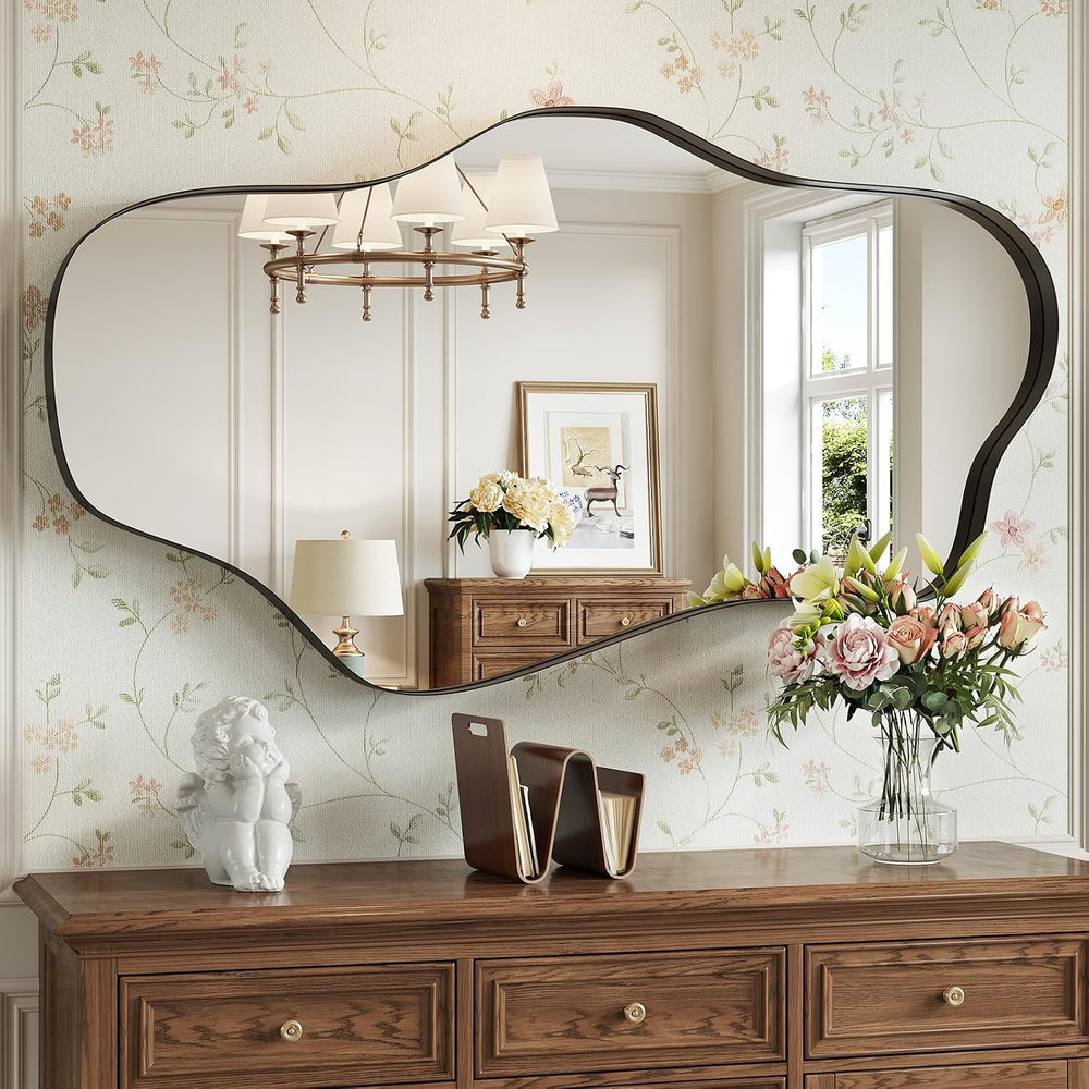 Large Irregular Wall Mirror, 28” x 50” Wavy Decorative Mirror with Modern Sha...