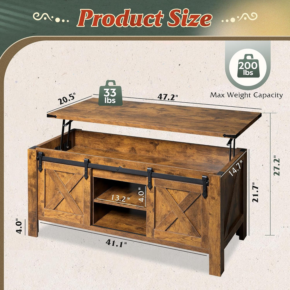 WLIVE Coffee Table with Storage Brown, 47.2" Lift Top for Living Room Home
