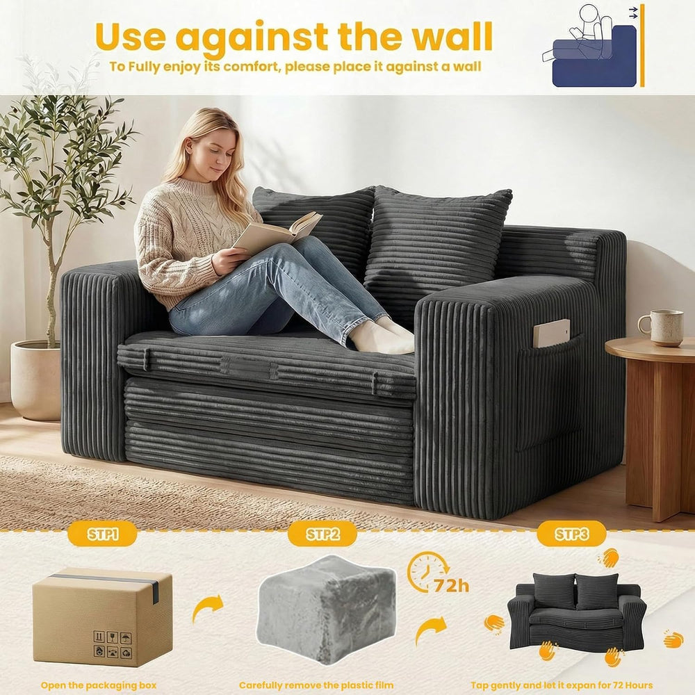 Boneless Couch,Boneless Loveseat Sleeper Sofa Bed – 3-in-1 Convertible Couch ...
