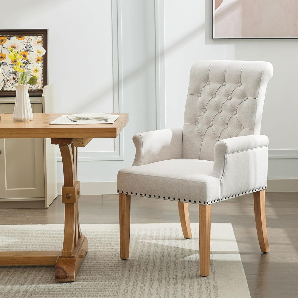 Fabric Dining Chair with Arms, Upholstered Tufted High Back Dining Room Chair...