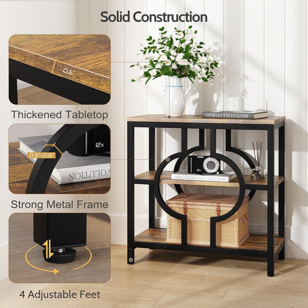 End Table, Narrow Side Table with 3-Tier Storage Shelves, Wood Sofa Side Tabl...