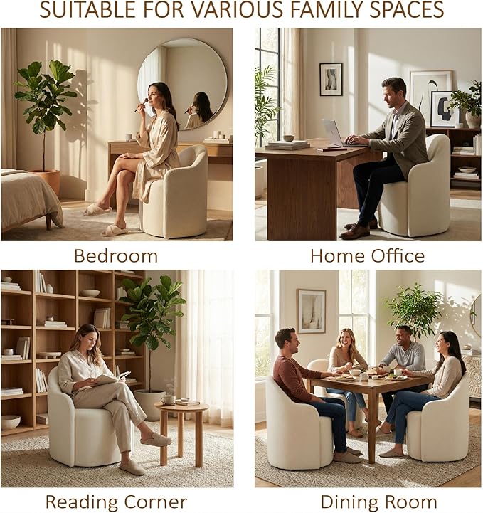 Upholstered Dining Chairs with Casters, No Assembly Modern Dining Room Chairs...