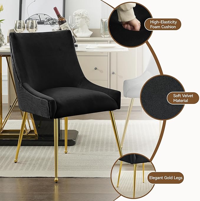 Velvet Dining Chairs Set of 2 Gold Legs,Upholstered Velvet Accent Chairs, Ple...