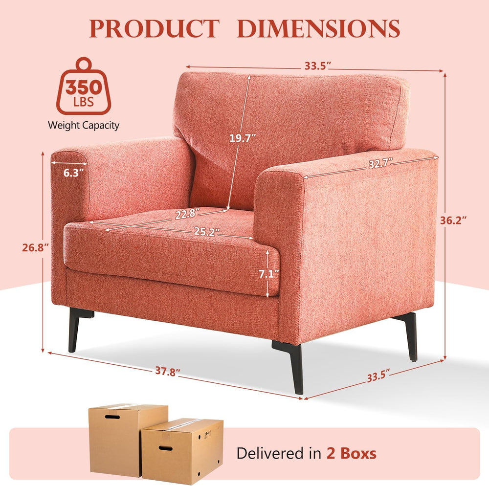 CDCASA Oversized Accent Chair, Linen Mid Century Chair 1PC, Coral Pink