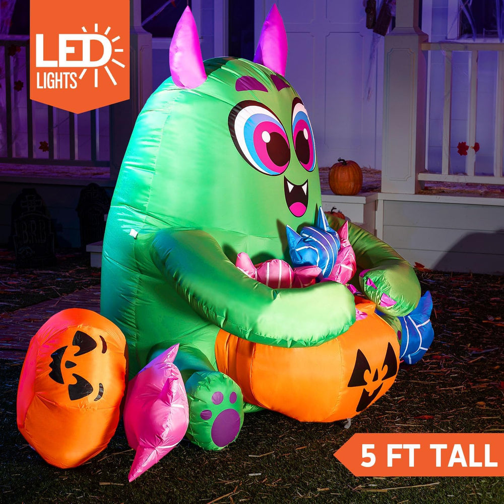 Joiedomi 5 Ft Long Cute Halloween Inflatables Monster with Candies Outdoor De...