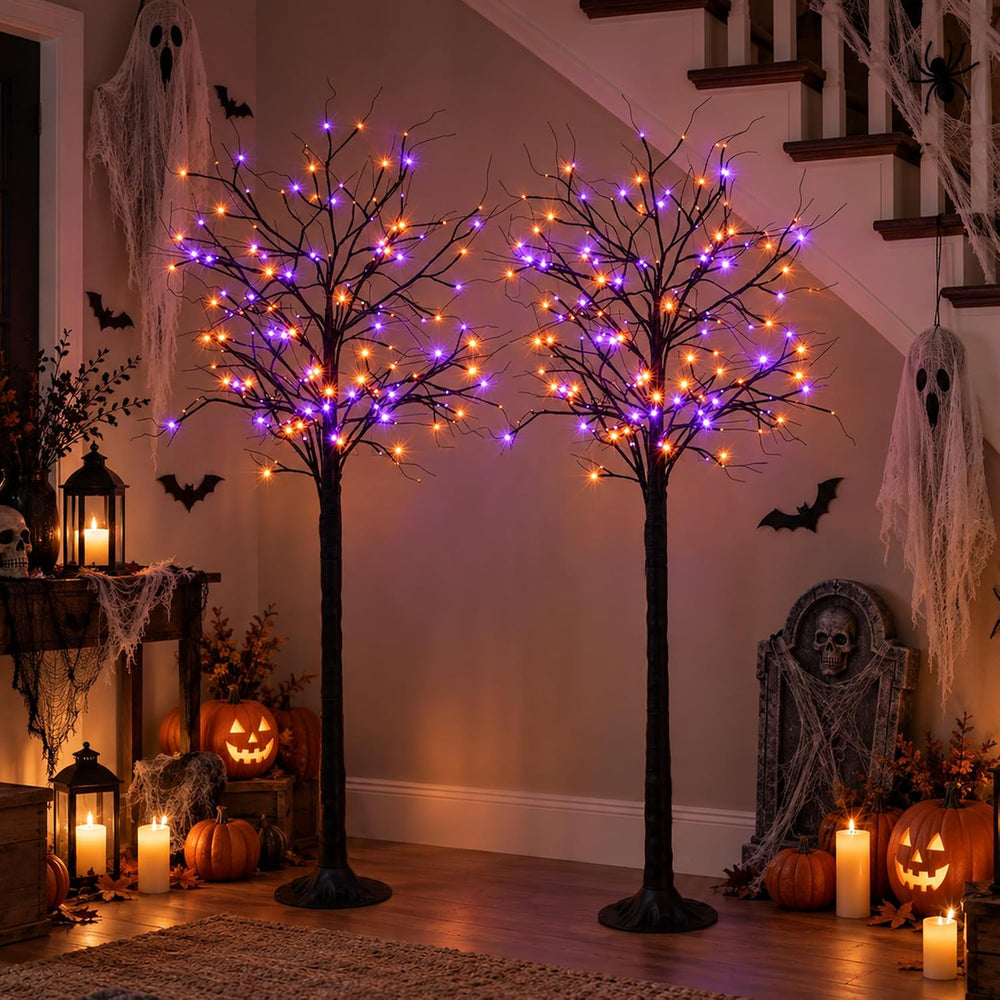 Cofiyard 2 Pack 6FT Halloween Tree with Lights, Total 288 LED Purple & Or...