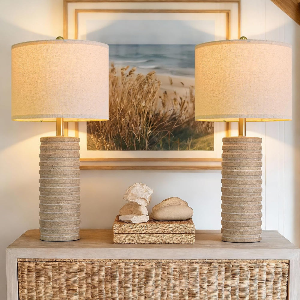 PoKat 27'' Farmhouse Table Lamps Set of 2 for Living Room, Stone-Like
