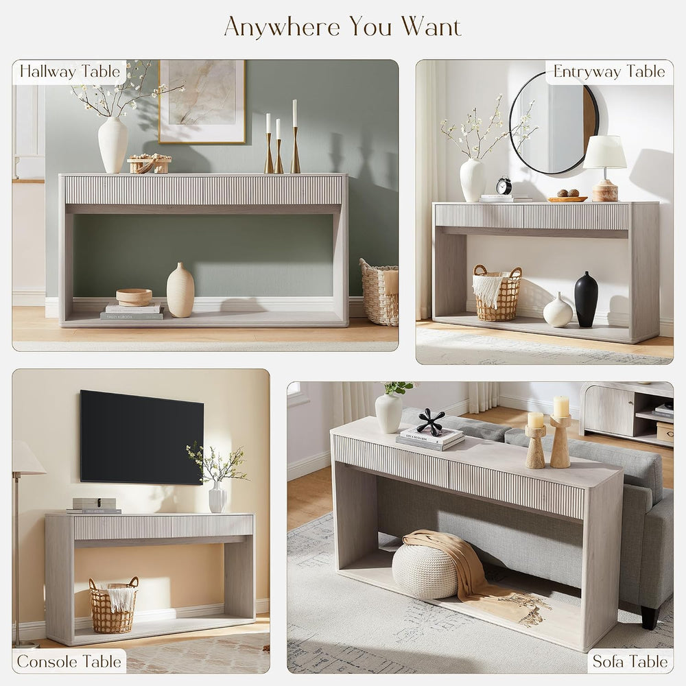 OKD 63" Fluted Console Table for Entryway with 2 Large Drawers, Alder White