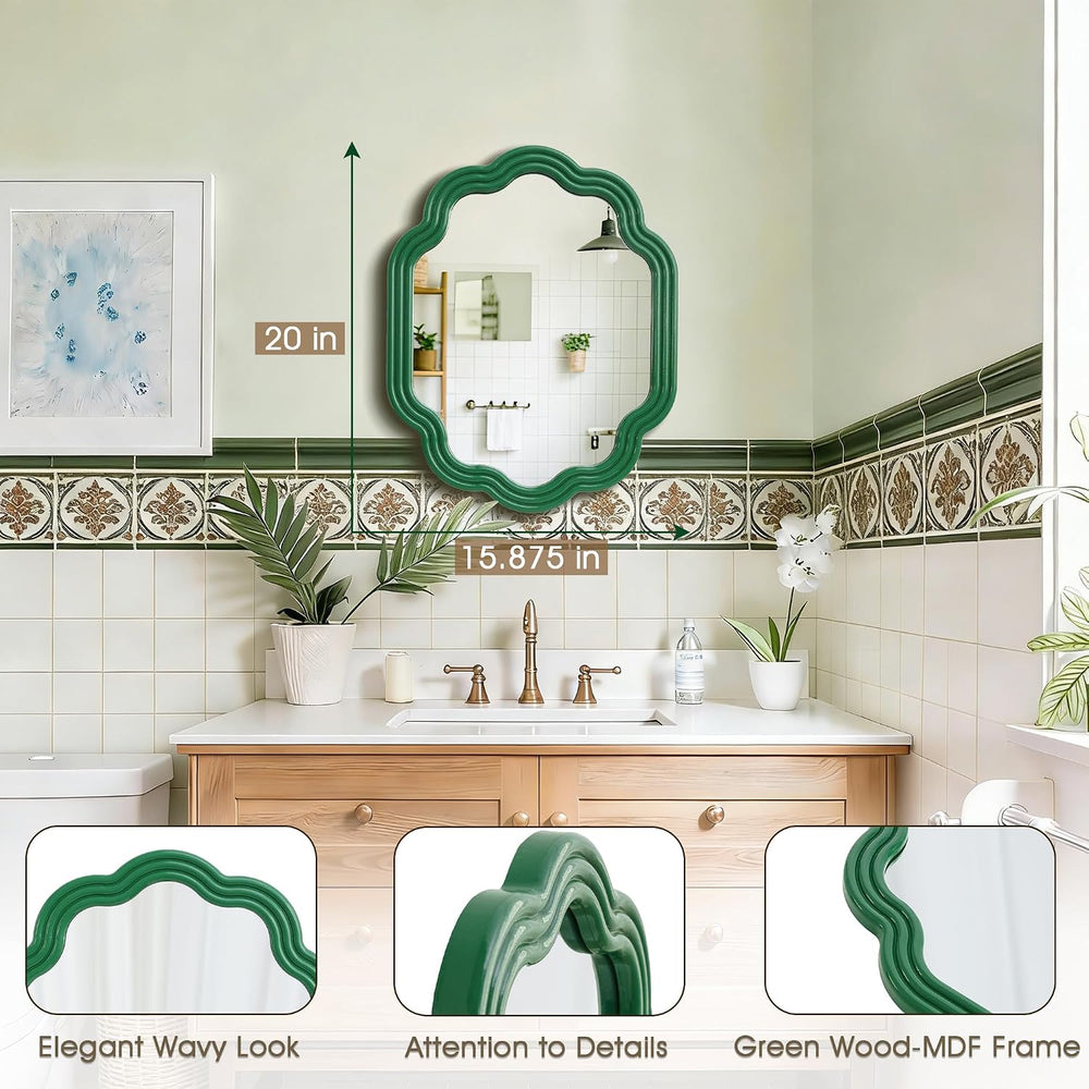 Green Wavy Oval 16x20 Small Scallop Unique Wall Vanity Decor Mirror