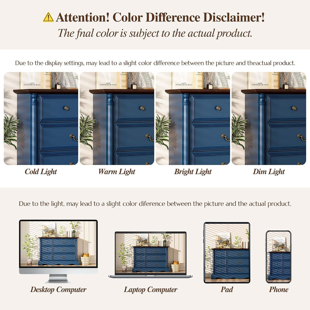 Gray Rustic 6 Drawer Wood Dresser with Charging Station