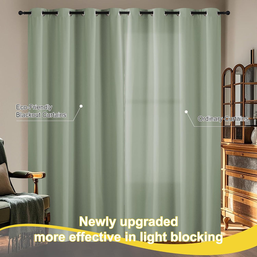 NICETOWN 100% Blackout Sage Green Curtains 52 x 84 inches Long for Bedroom