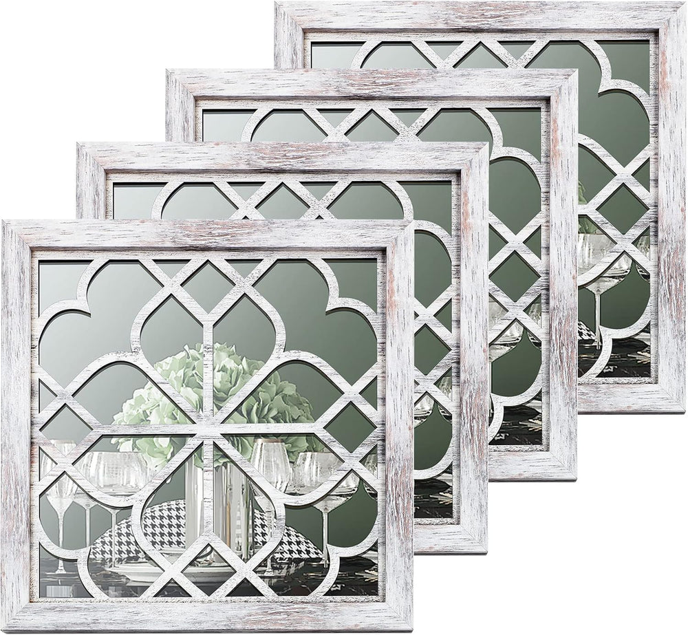 Tatuo 4 Pcs Mirrors Square Wall Mirror, 12 x 12 Inch, Elegant White