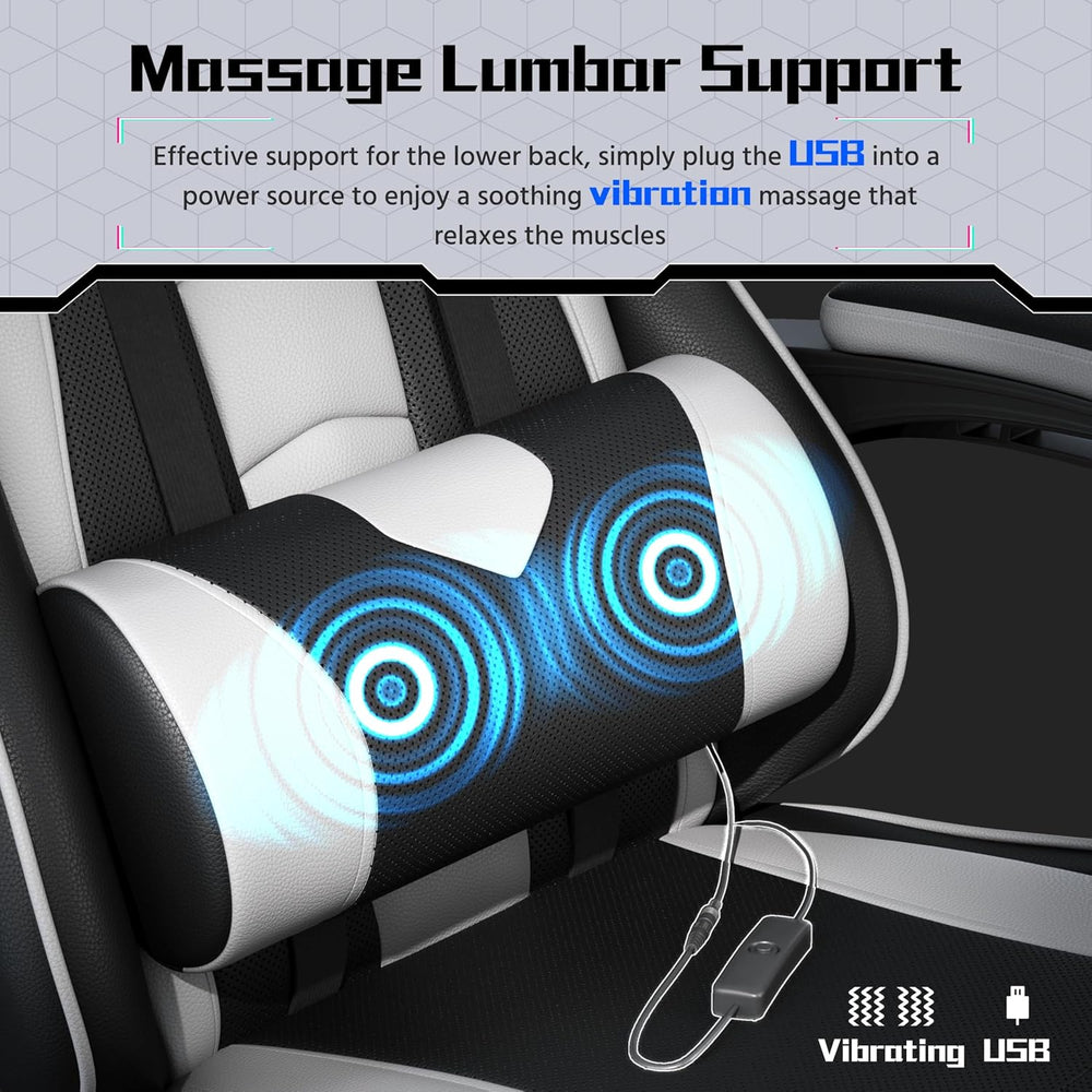 Yaheetech Gaming Chair with Footrest Massage Lumbar Pillow Black and White