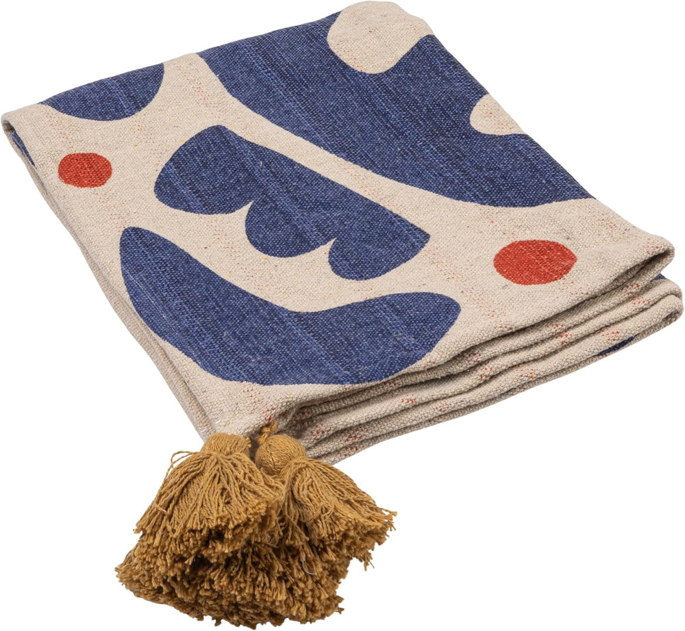 Bloomingville Woven Cotton Blend Throw with Abstract Design, Stripes and Tass...