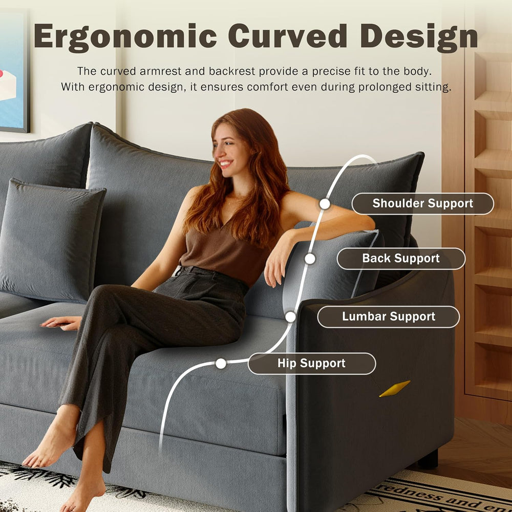 81.9" 3-in-1 Convertible Sofa Bed, Modern Velvet Sleeper Couch with Rein...