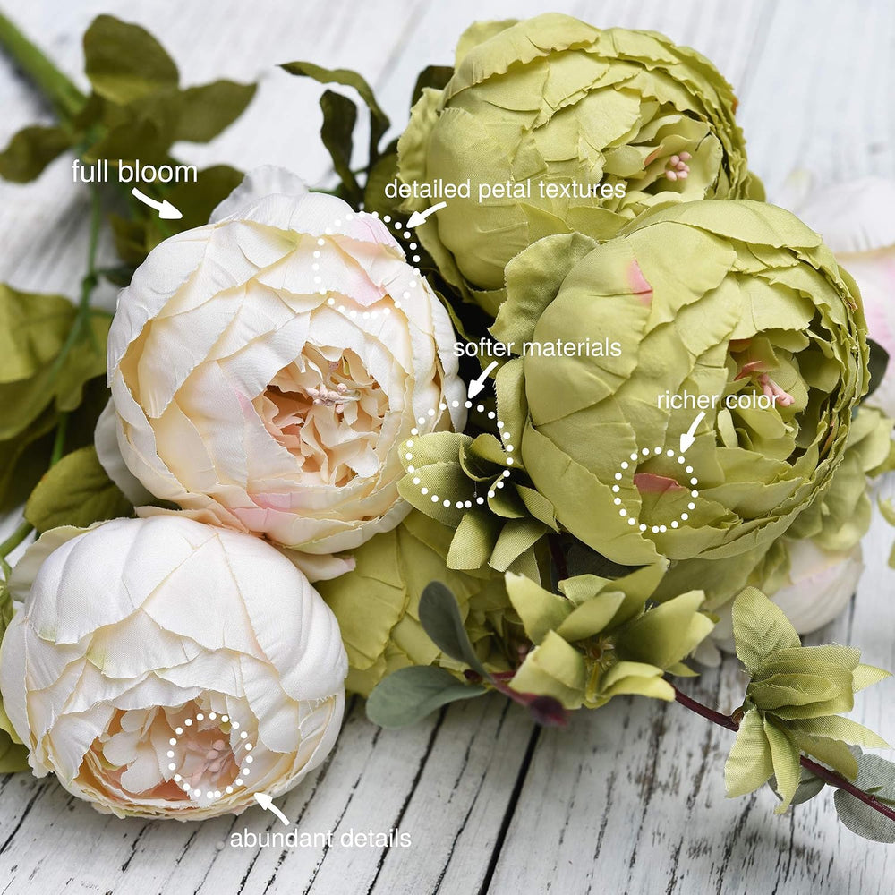 FiveSeasonStuff Rustic Brown, Beige & Green Artificial Peony Set of 2