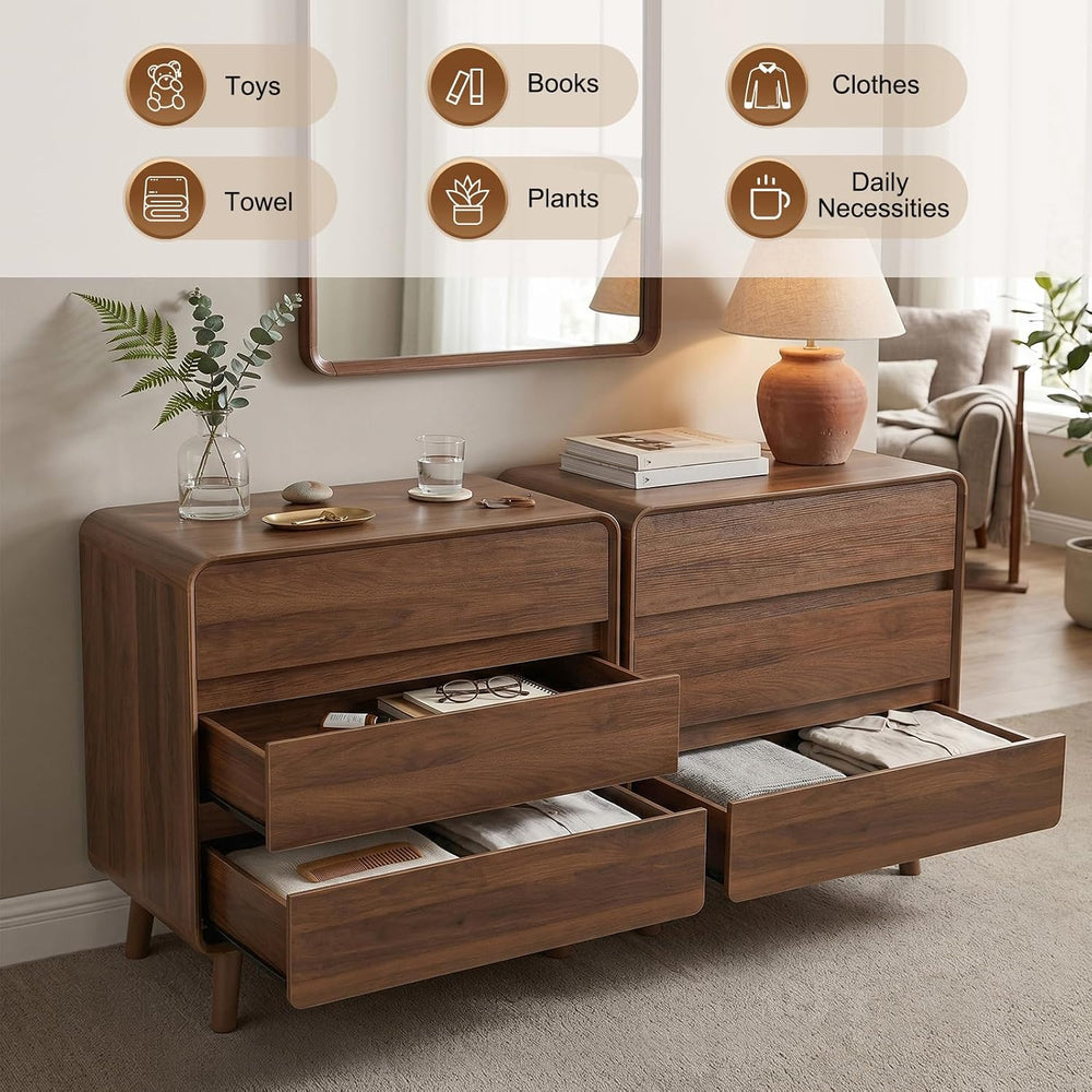 Nasonet 3 Drawer Dresser for Bedroom, Mid Century Modern Chest of Drawers, Cu...