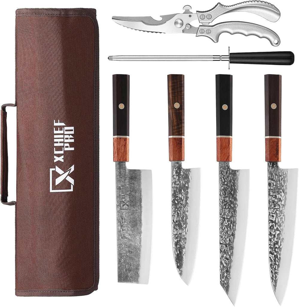 Japan Knife Set, High Carbon Steel Japan Nakiri Santoku Knife Set, Hand Forged