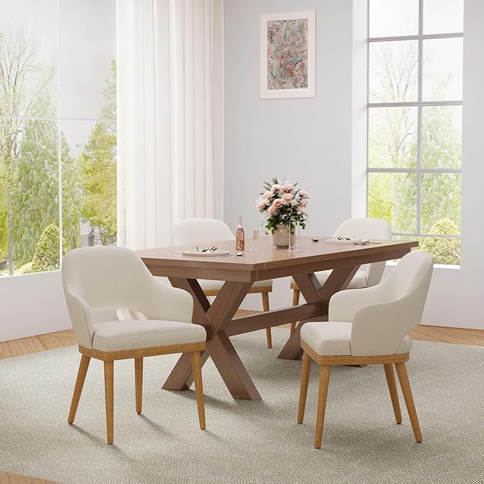 Wooden Dining Chairs Set of 4, Modern Fabric Upholstered Dining Room Chair, K...