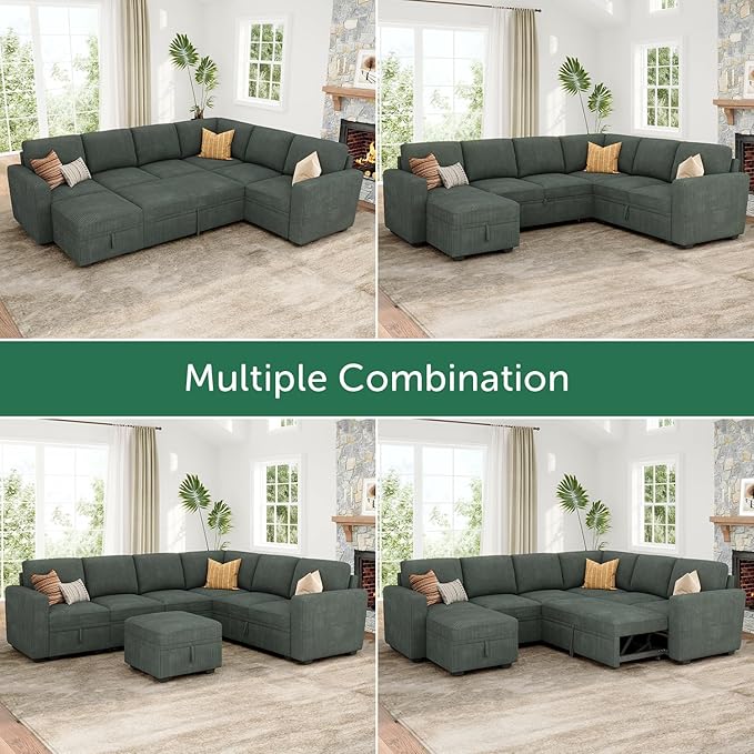 HONBAY Modular Sectional Sleeper Sofa with Pull Out Bed, Corduroy Couch with ...
