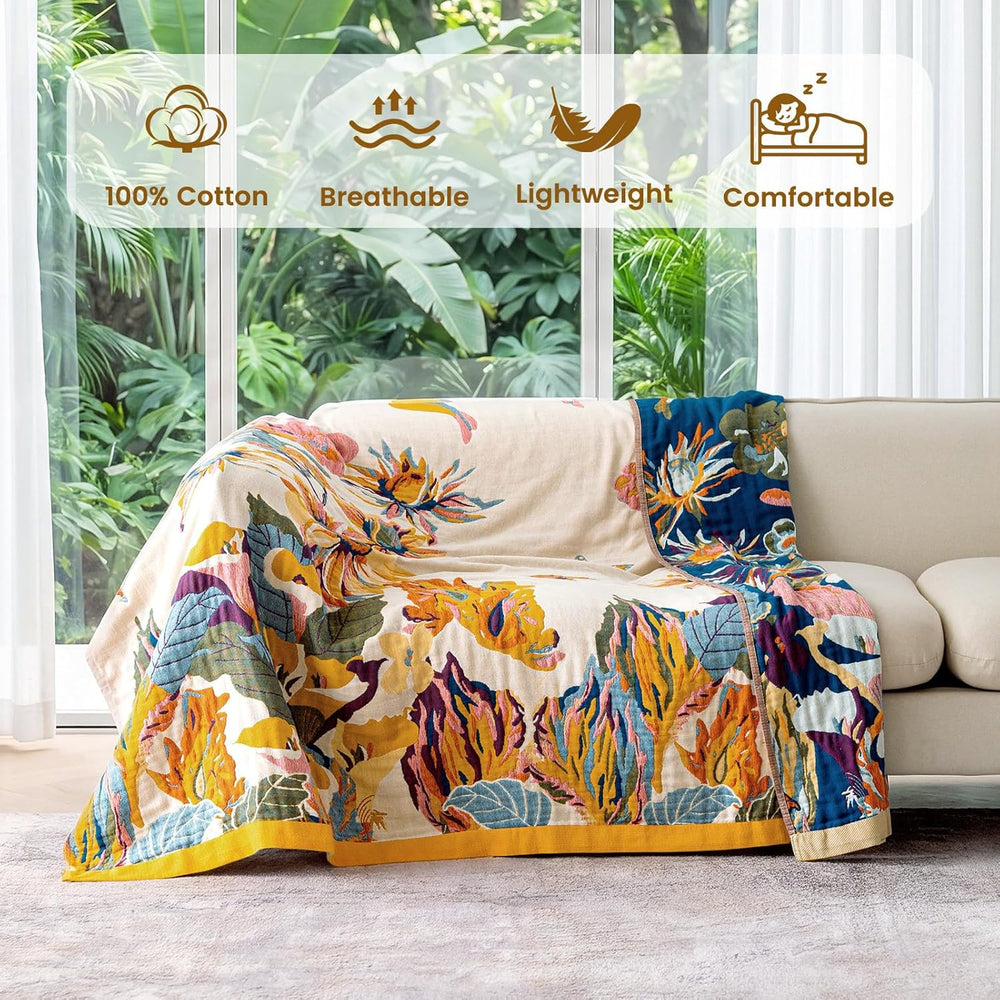 MSGKV Boho Throw Blanket 90"x90" Cotton Blanket for Bed, Queen Size...