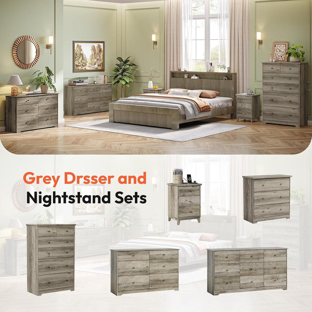 VINGLI Grey Dresser 6 Drawer Gray Dresser for Bedroom, 45"W Rustic Grey