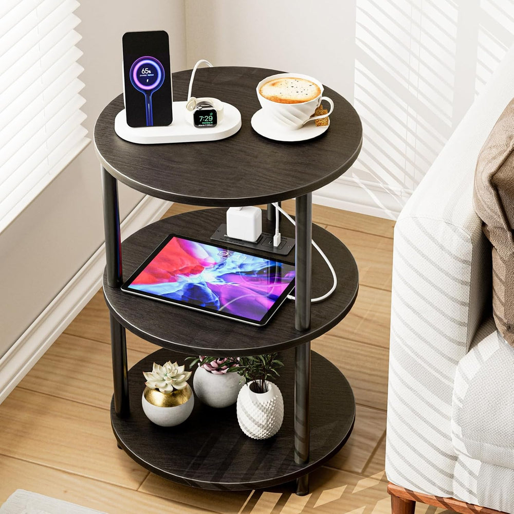 XBurmo Small Round End Table - 3 Tier Design Accent Table, Narrow Side or Bed...