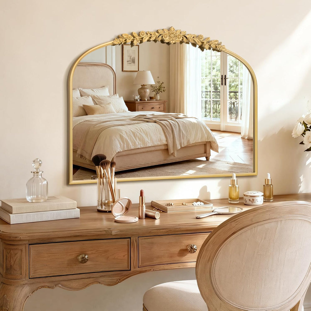 Besdomus Vintage Gold Arched Mirror: 32"x24" French Baroque Antique...