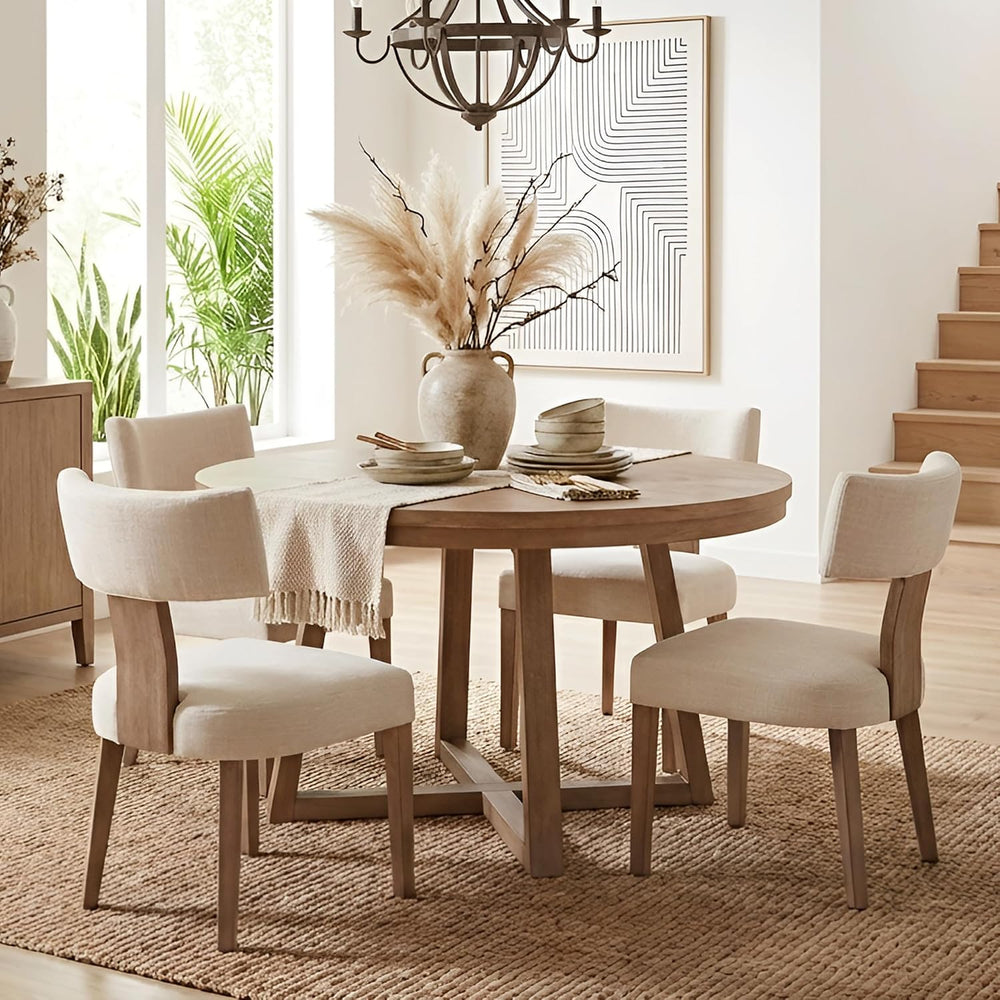 HNY Mid Century Modern Dining Chairs Set of 4, Farmhouse Linen Fabric Upholst...