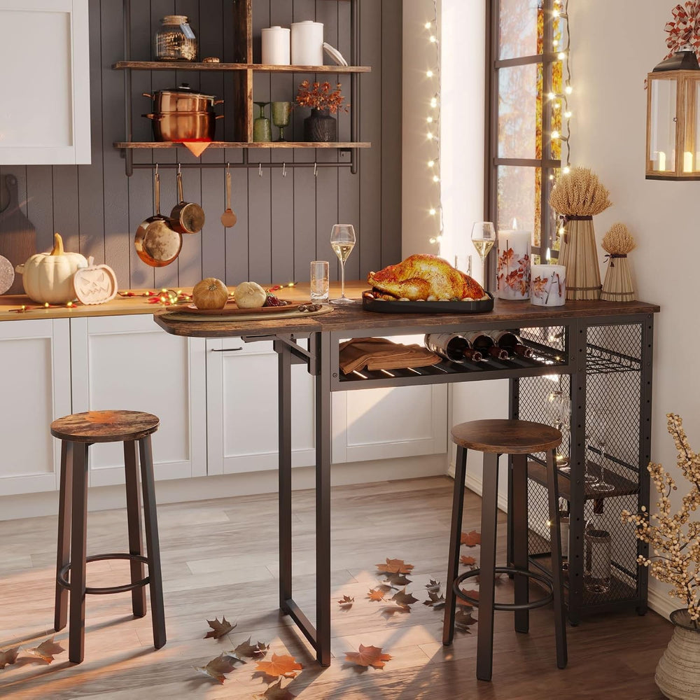 Bestier Bar Table and Chair Set, Expandable Dining Table with 2 Bar Stools, I...