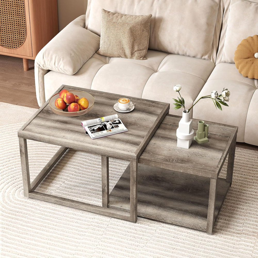 GOFLAME Nesting Coffee Tables Set of 2, Stackable Rectangular Center Table wi...
