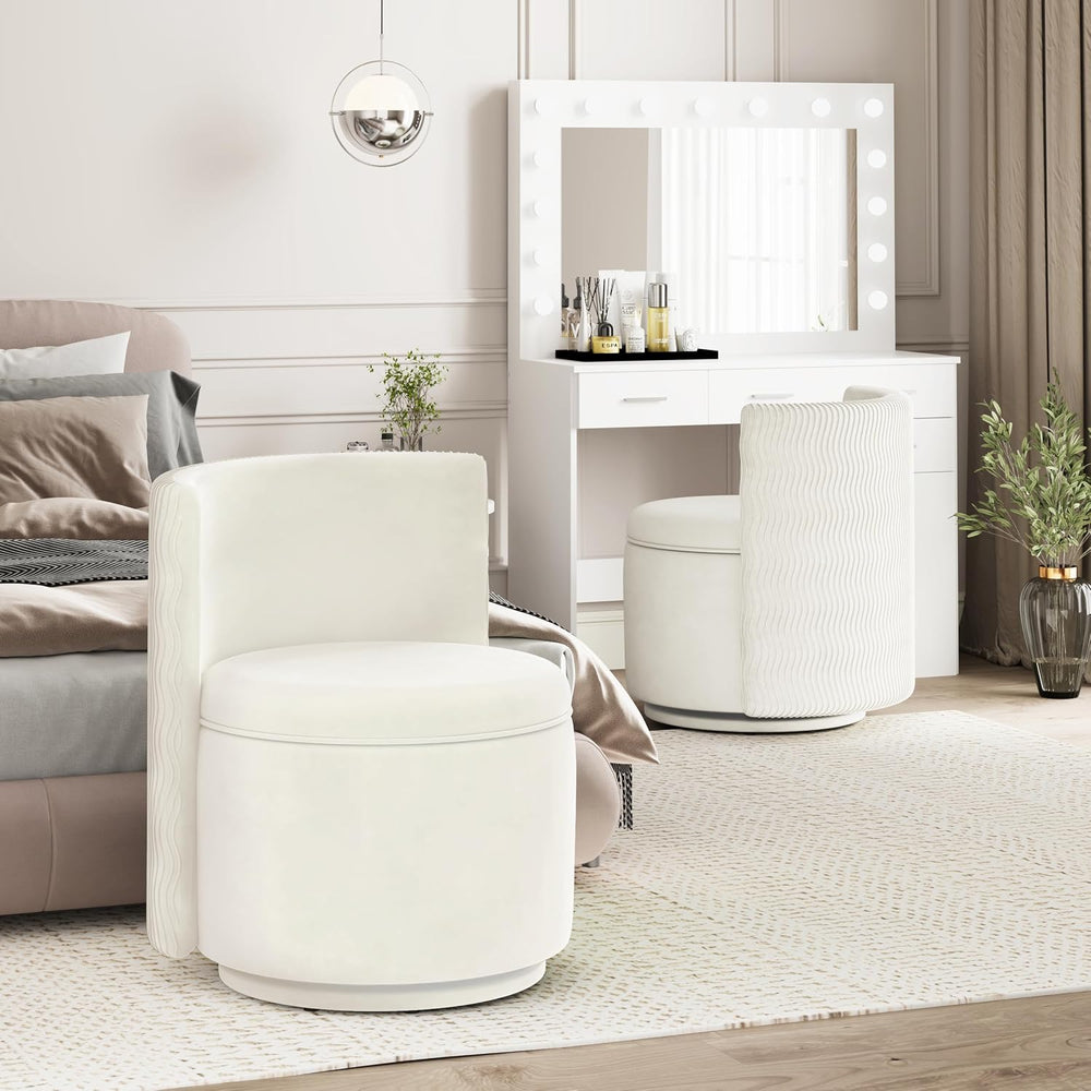 allamazing 360ยฐ Swivel Accent Chair with Storage, Vanity Stool with Back, Vel...