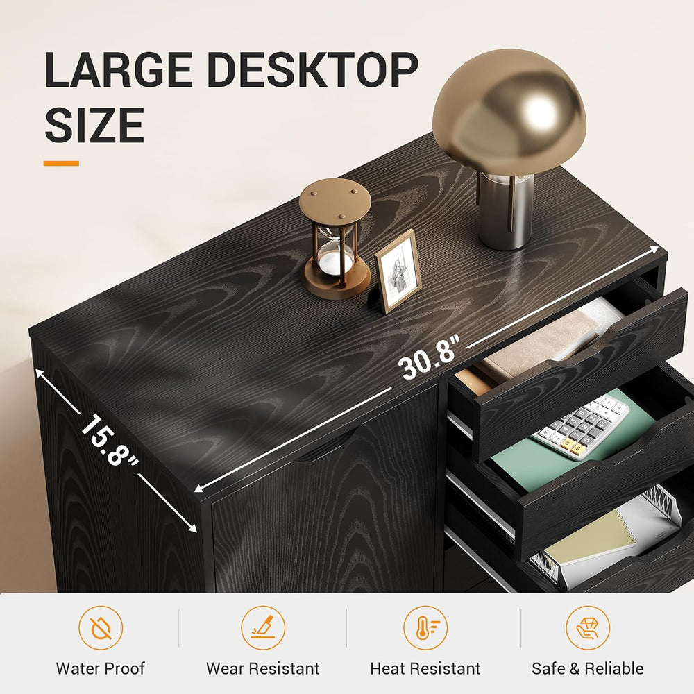 DEVAISE 5-Drawer Wood Drawer Cabinet, Office Storage Cabinet, Black | Craft S...