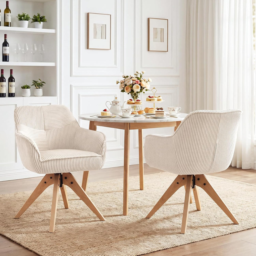 Furniliving Swivel Dining Chairs Set of 2, Mid Century Modern Corduroy Swivel...
