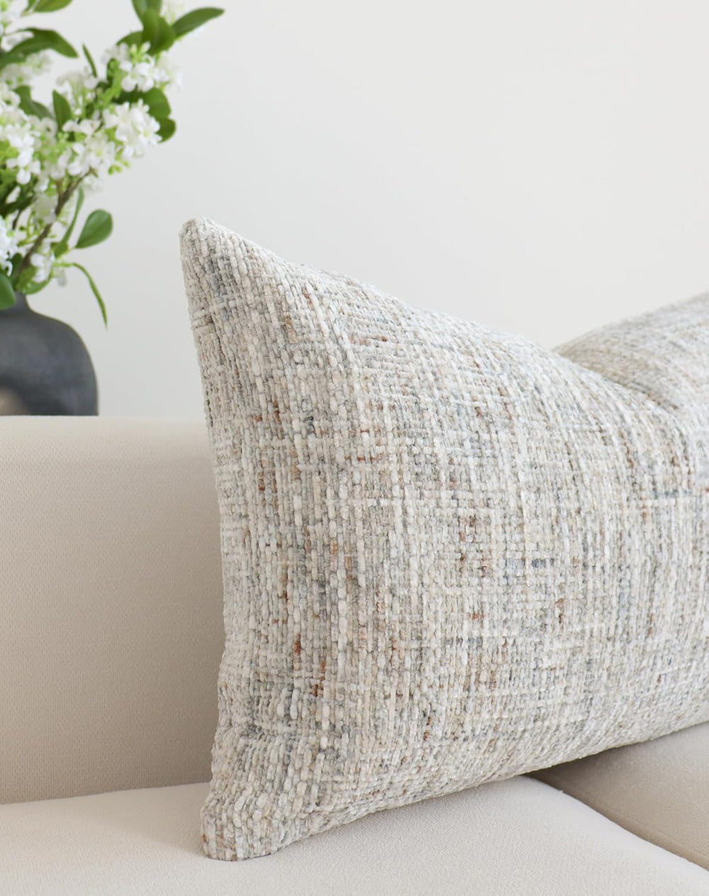 Textured Chenille Decorative Throw Pillow Cover for Bed 14x36 Soft Neutral Wo...
