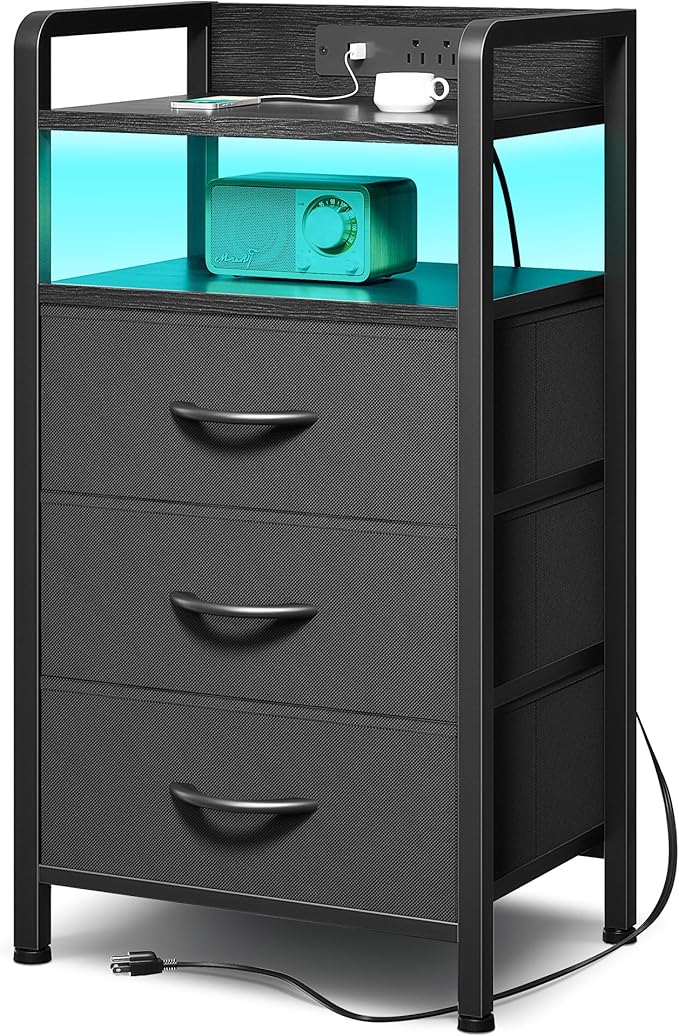 Night Stand Bedside Charger Bedroom - Nightstand with Charging Station & ...