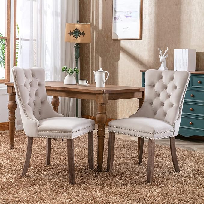 Velvet Dining Chairs Set of 2, Tufted Upholstered Dining Room Chairs with Bac...
