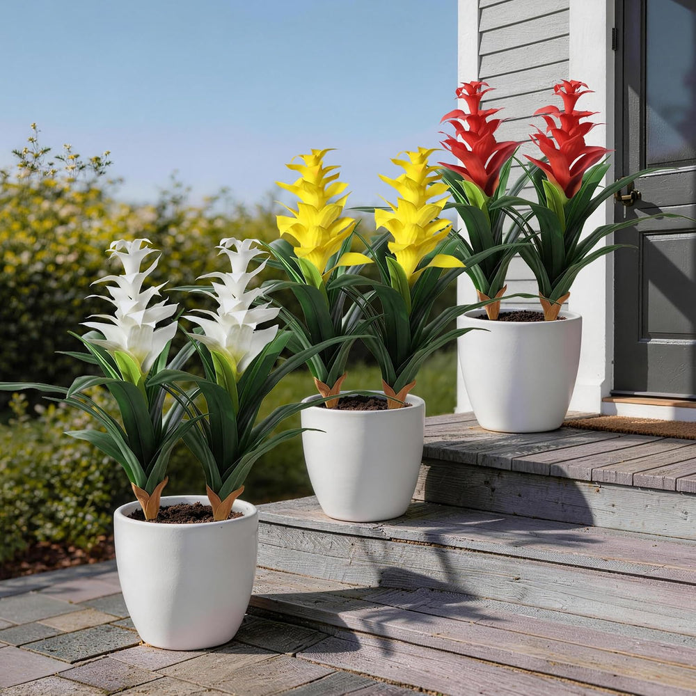 Ivydale Fake Flowers Plants for Outdoors, 2 Pcs 16.93" Bromeliad Artific...