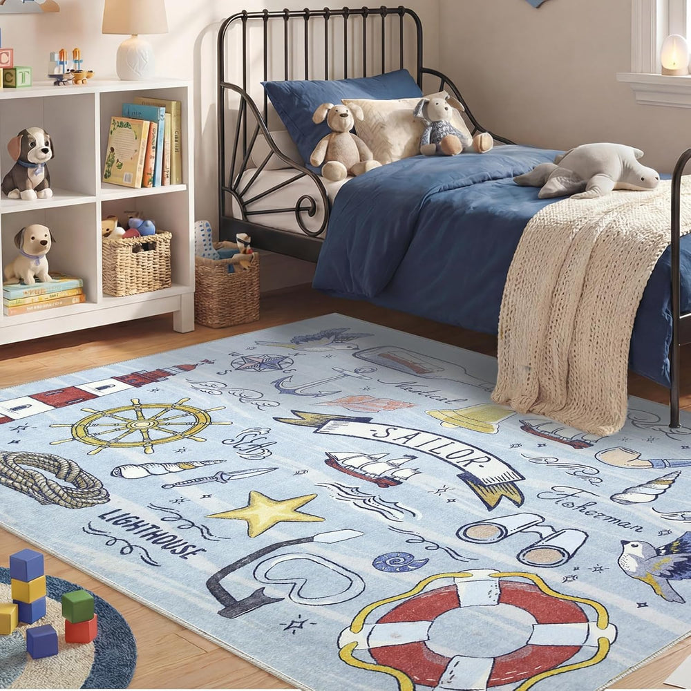 OPPODREAM Nautical Soft Area Rugs 5x7, Washable Blue Rug