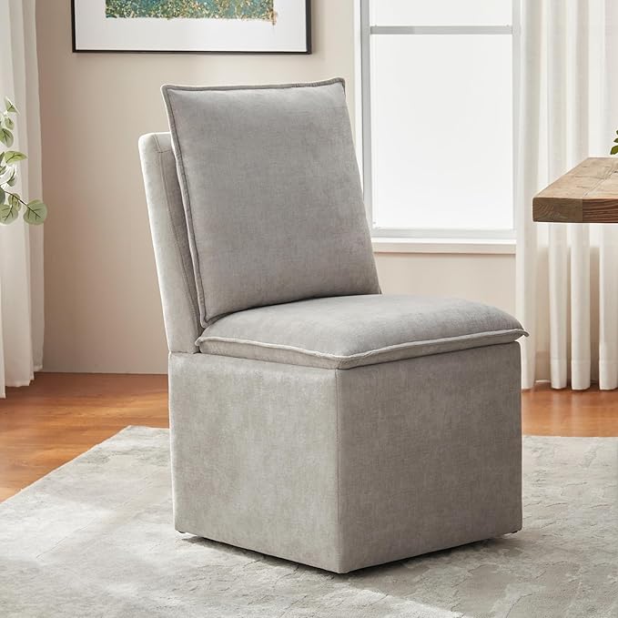 VKNOW Upholstered Dining Chairs Set of 2, Modern Rolling Chairs with Storage ...