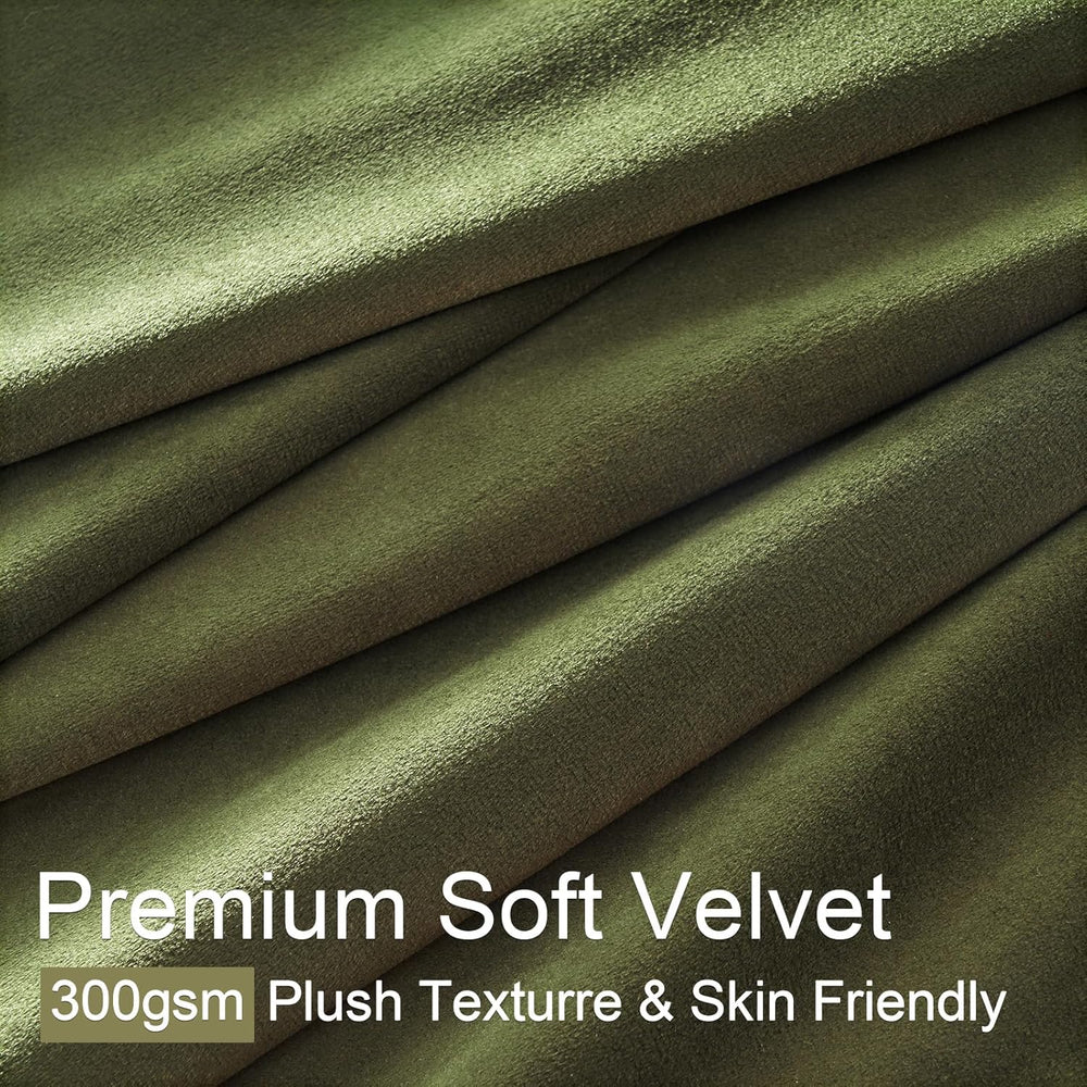 Olive Green Velvet Blackout Curtains 84 Inches 2 Panels Forest Green Elegant ...