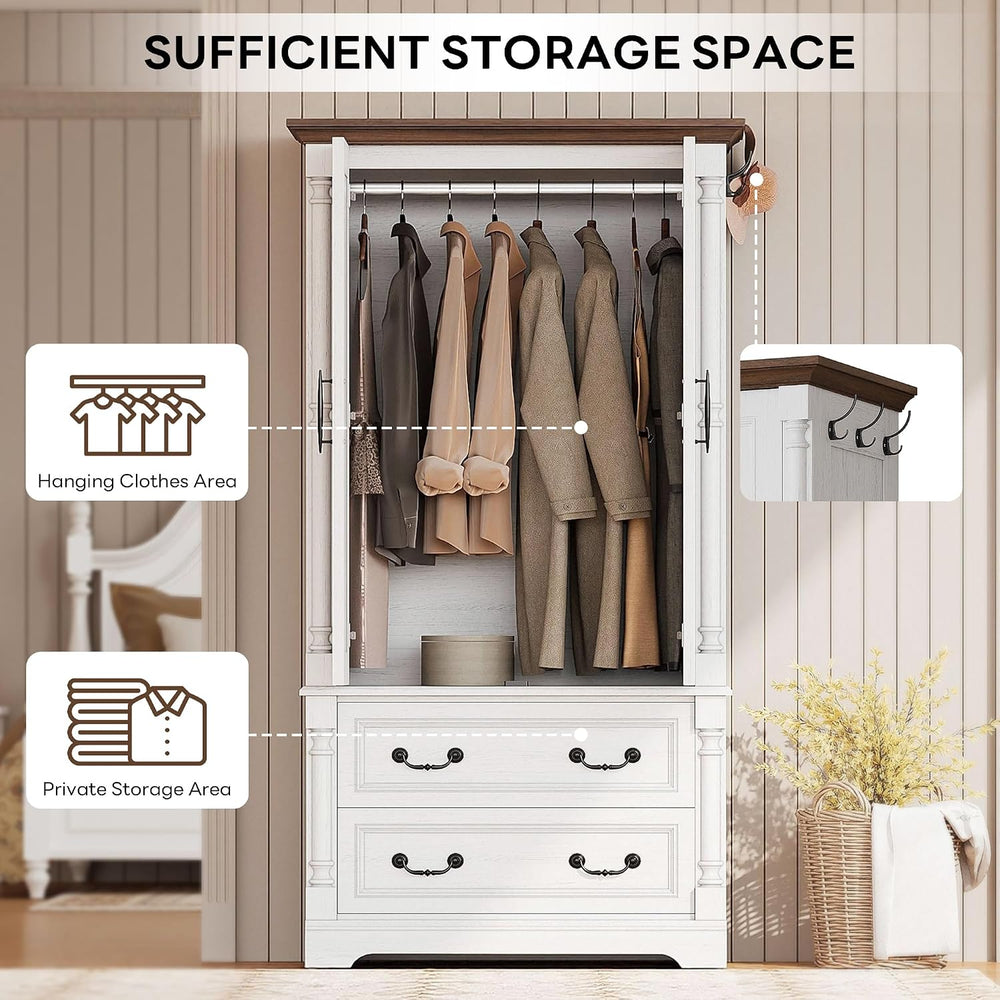 LIKIMIO Armoire Wardrobe Closet 70" with 2 Drawers for Bedroom, White
