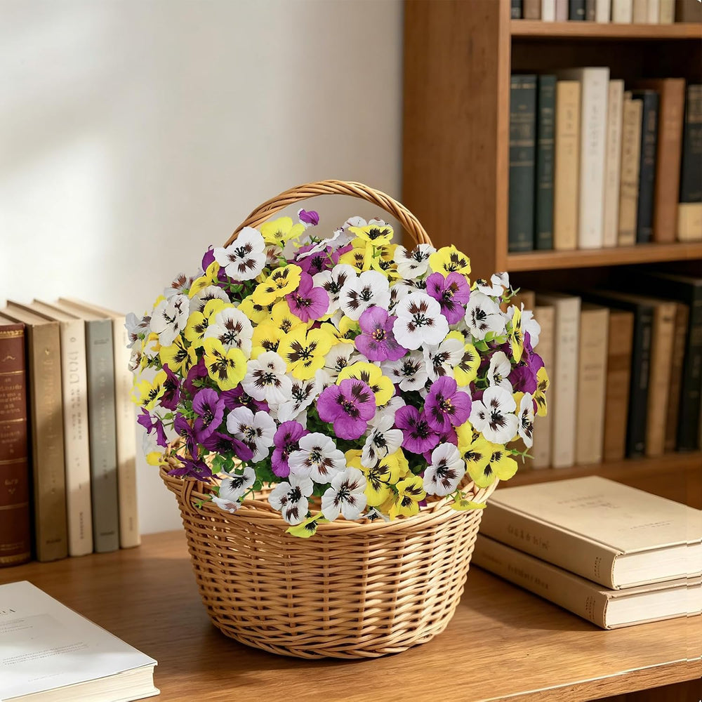 36 Pcs Artificial Pansy Flowers for Outdoor, UV Resistant Faux Plants