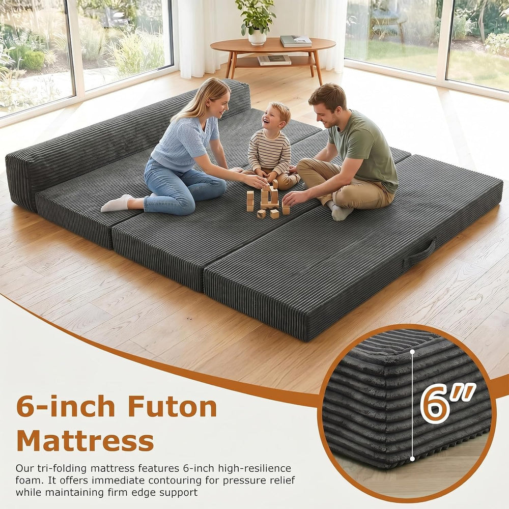 JUIKURY 6 Inch Tri-Fold Memory Foam Mattress Queen Size, 5 in 1 Convertible S...