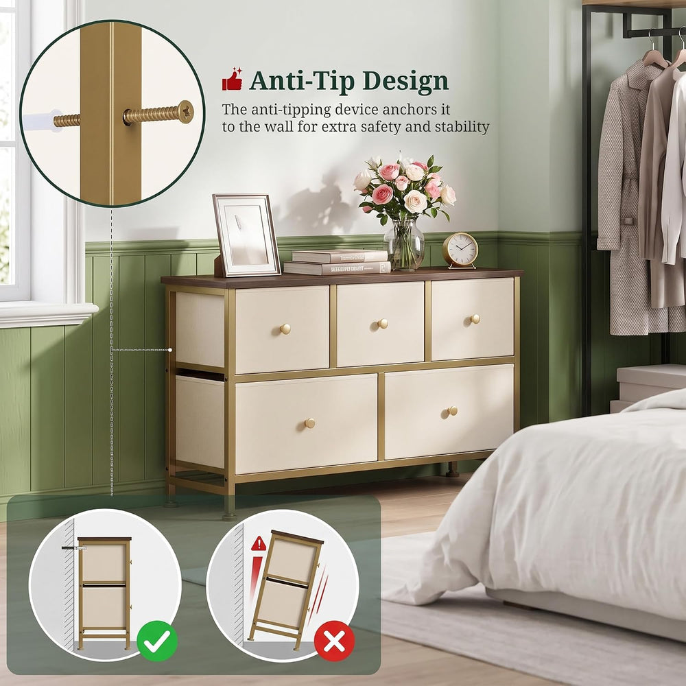 5 Drawer Dresser for Bedroom, Fabric Storage Drawer Unit