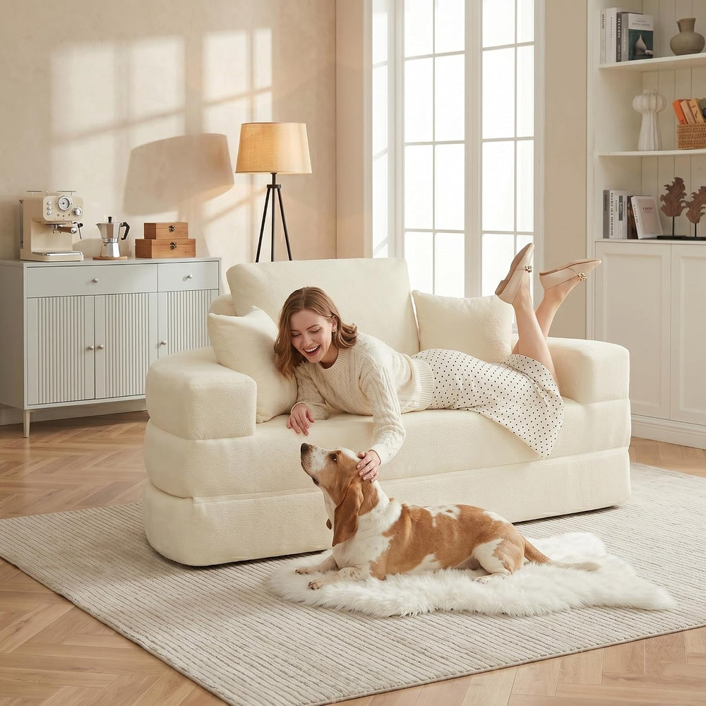 Mofolit 71" Boneless Couch Loveseat Folding Sofa Bed Convertible Round F...